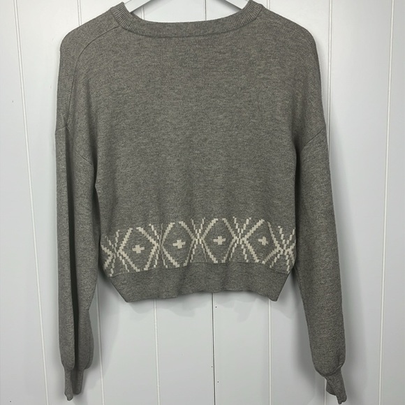 Cotton:On Womens Sweater Gray White M/M Crew Pullover Geo Hem Design Crop Trendy - Picture 7 of 10